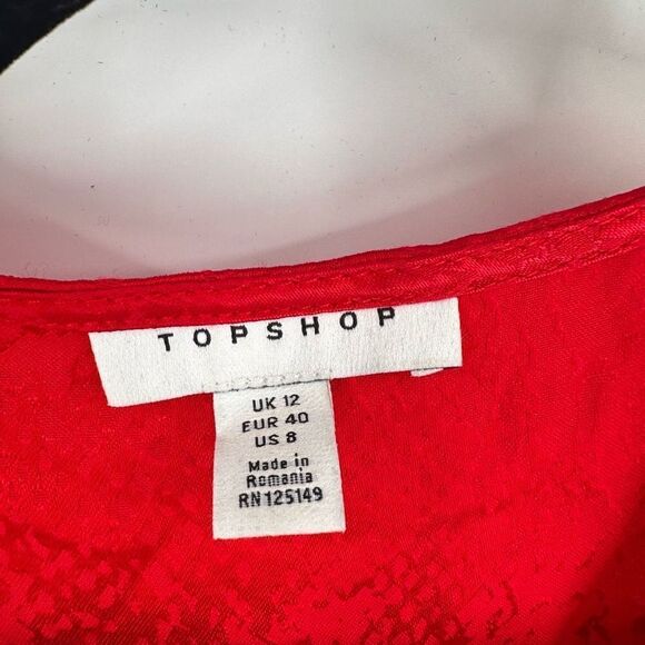 Top Shop Women's Snake Print Tie Front High Split Side Midi Dress Red Size‎ 8 - Picture 5 of 9